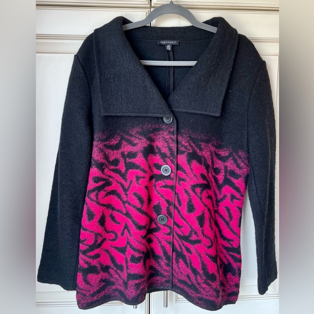 PARKHURST -  wool/blend jacket. Beautiful pink pattern.